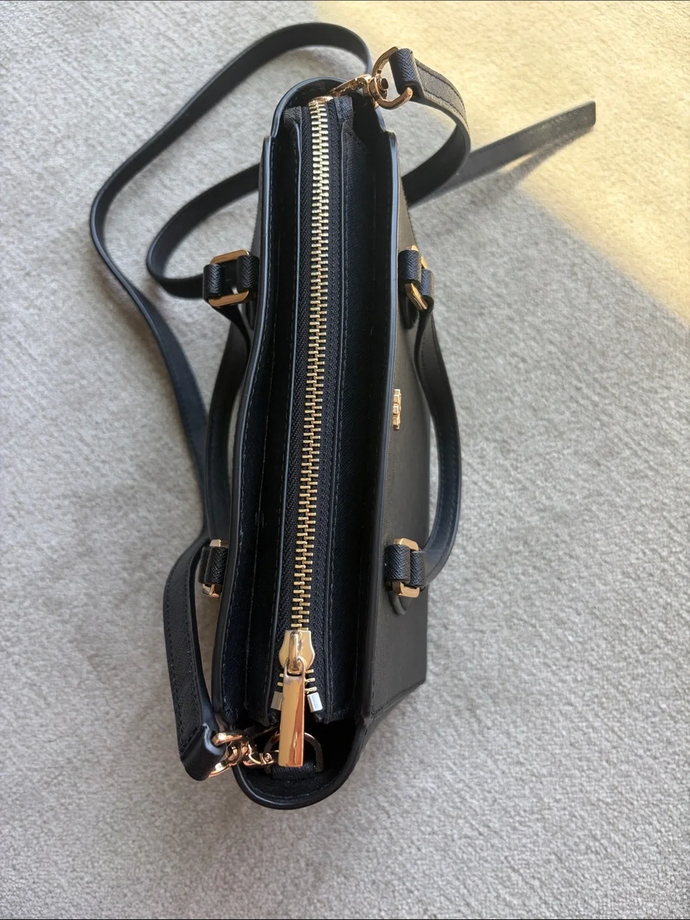 Tory Burch Black Saffiano Mini Satchel with Gold Hardware